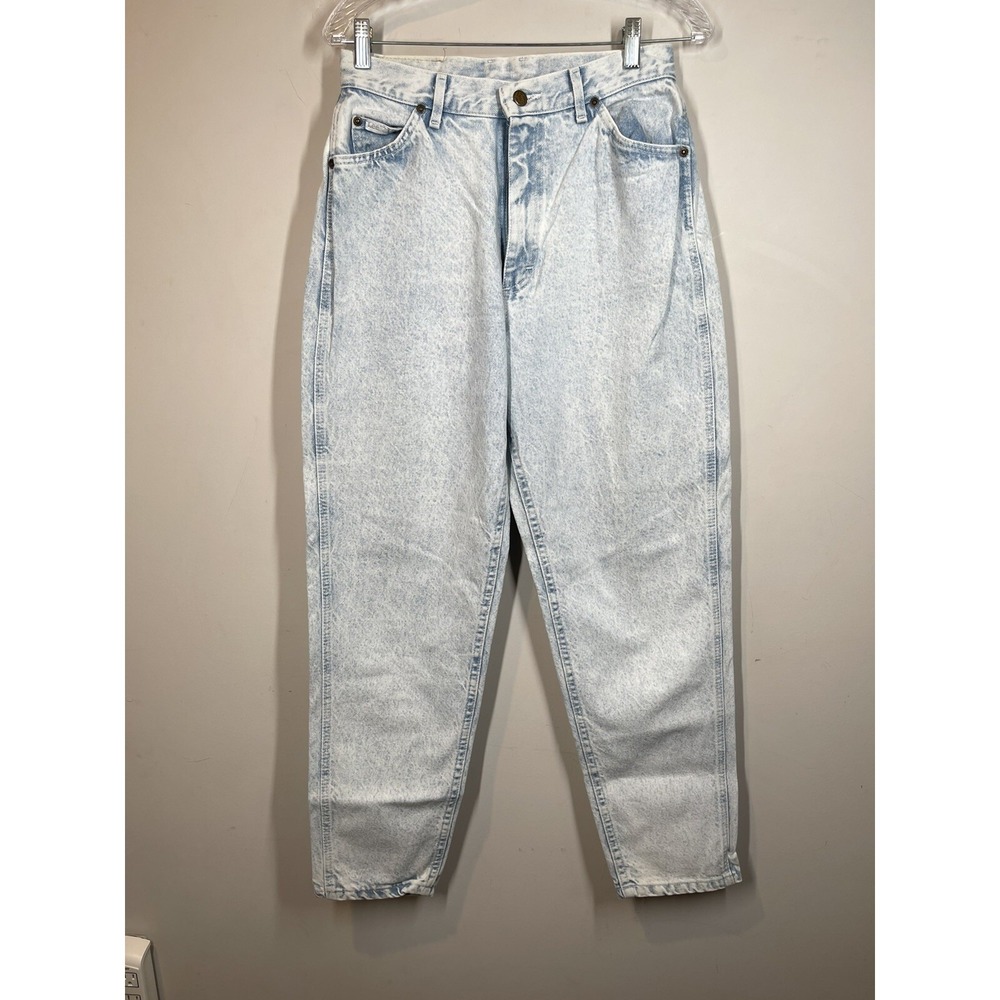Lee Womans Ice Wash Blue USA Made Denim Jeans 30x29 Tapered Leg Hi Rise Vtg 90s